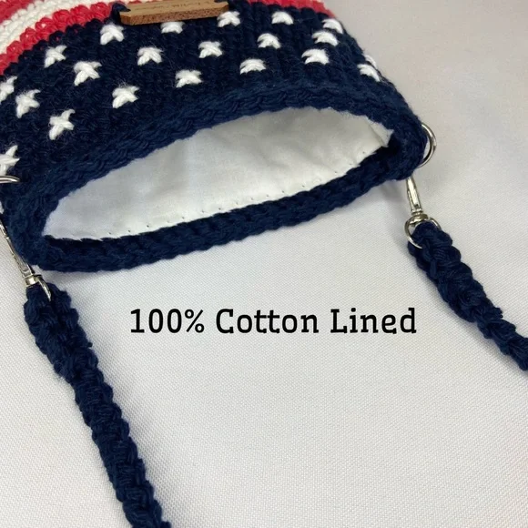 Womens Crossbody Lined Crochet Phone Bag Purse - 4th of July - USA flag - Picture 6 of 11